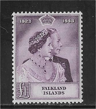 Falkland Islands Sc #100 Silver Wedding top value NH VF