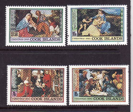 Cook Islands-Sc#1042-5-unused NH set-Christmas-Paintings-1990-