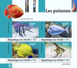 Niger - 2019 Fish on Stamps - 4 Stamp Sheet - NIG190103a