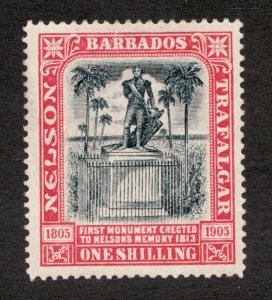 1906 Barbados Sc# 108 - One Shilling, Lord Nelson Monument - MH Cv$26