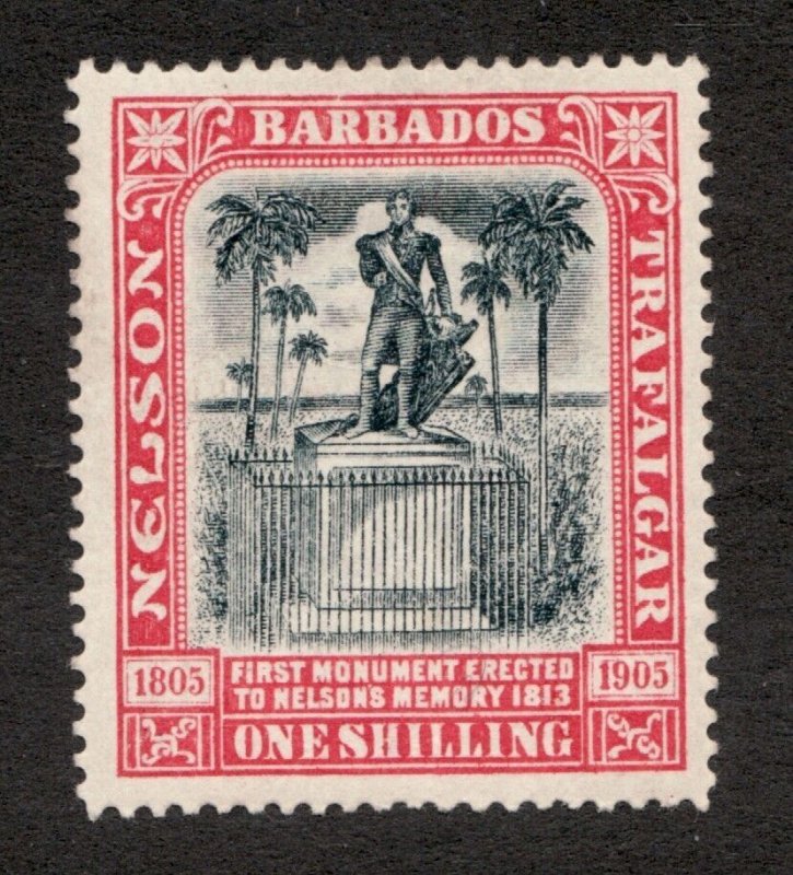 1906 Barbados Sc# 108 - One Shilling, Lord Nelson Monument - MH Cv$26