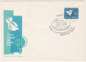 Poland 1959 Summer of World Peace Defenders World Cancel FDC Stamps Cover  22994