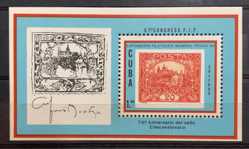 CUBA 1988 SC# 3056 PRAGA 70th Anniv. Czech Postage Souvenir Sheet MNH