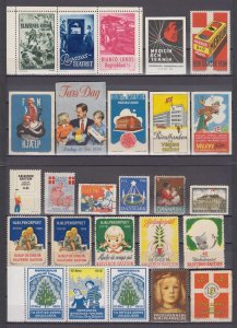 DENMARK 1909-1956 CINDERELLA 36 ITEMS ON CARDS ESPERANTO, XMAS, CINEMA, BANKS+