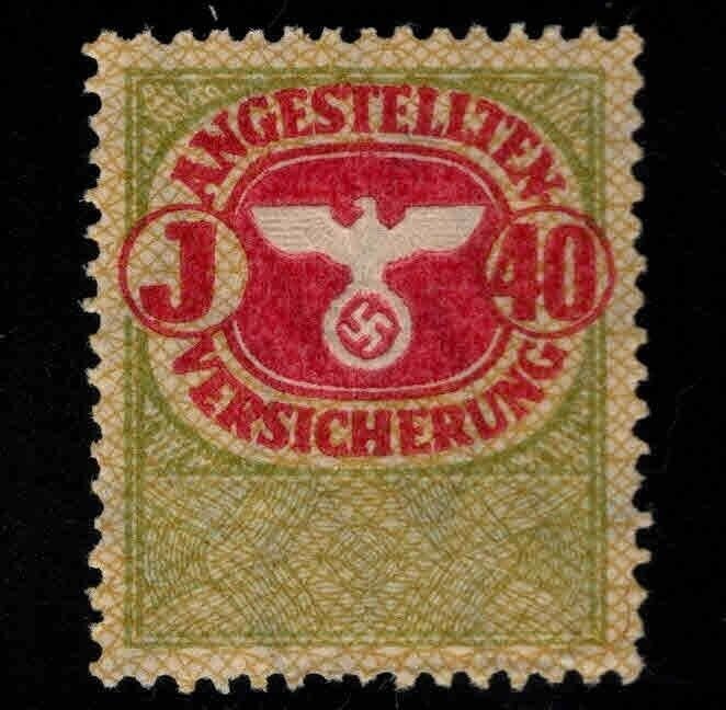 Germany  Health Insurance stamp no gum, J40 denomination embossed Nazi Eagle 