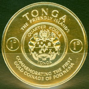 Tonga 1963 1d Coat of Arms SG129 Proof in Gold V.F MNH