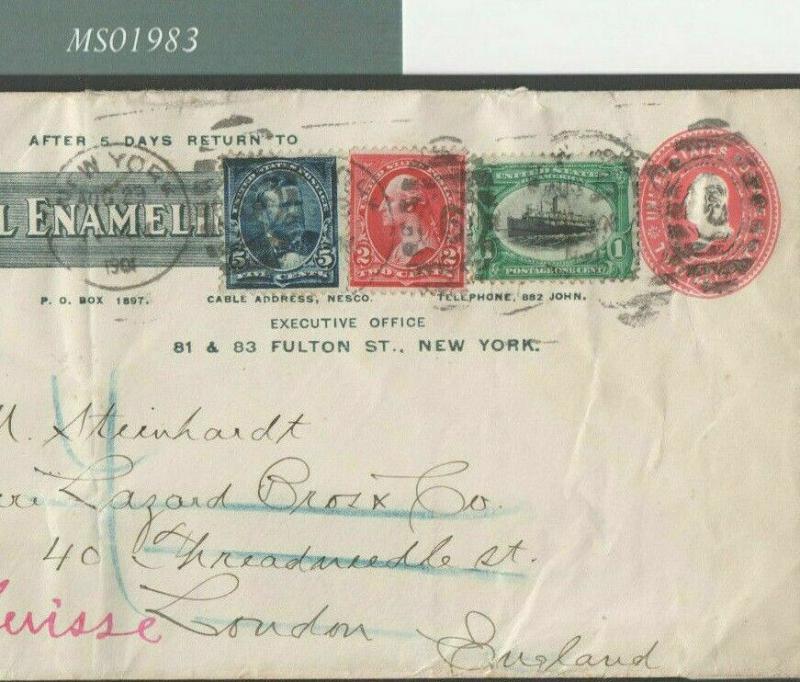 USA Cover ADVERT POSTAL STATIONERY 2c Die 1901 STEEL Transatlantic MS1983