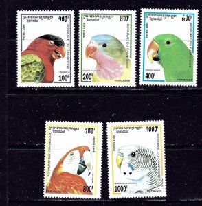 Cambodia 1437-41 MNH 1995 Parrots (ha1355)