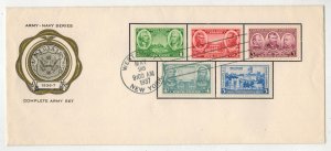 1937 ARMY NAVY SERIES 785-789 ARMY HEROES CMPLT ON LARGE RICE FDC CLEAN!