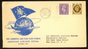 GREAT BRITAIN 1945 America Airlines Cachet FFC to NY USA