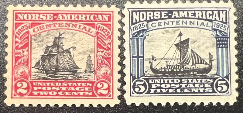 Scott#: 620-621 - Norse-American Issue 2¢ & 5¢ 1925 BEP single stamps MHOG - K2