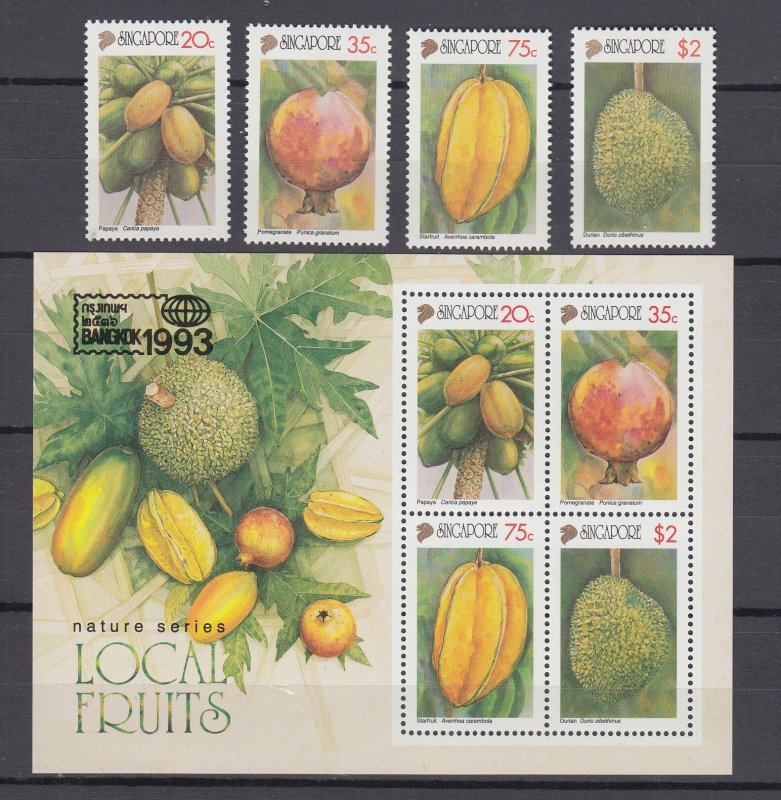 Z5030 JL stamps 1993 singapore mnh set + s/s #666-69a fruits