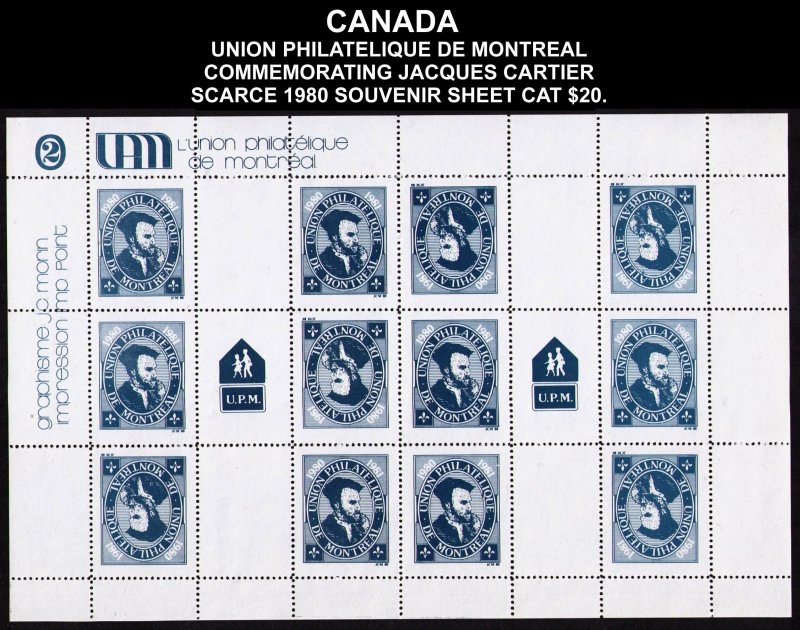 CANADA UNION PHILATELIQUE MONTREAL EXUP XII 1980 SOUVENIR SHEET C $20 CINDERELLA