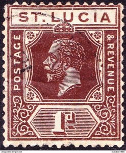 ST LUCIA 1922 KGV 1d Deep Brown SG93 FU