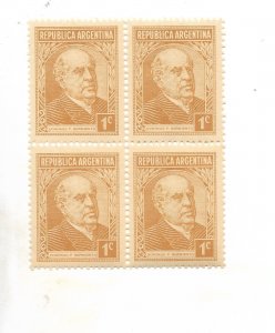 ARGENTINA YEAR 1935 PRESIDENT SARMIENTO  1 C BROWN NATIONAL PAPER BLOCK OF FOUR