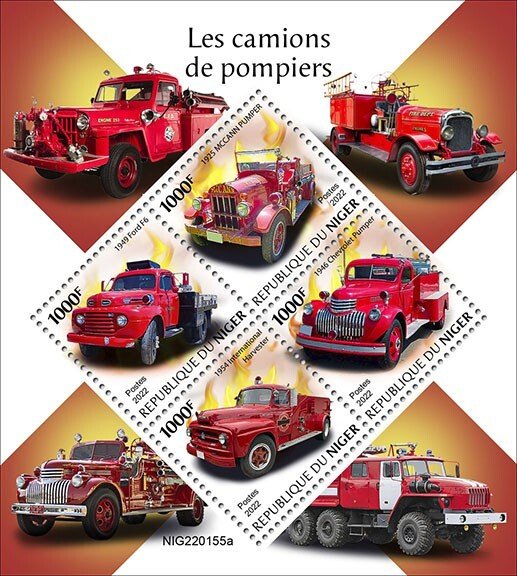 NIGER - 2022 - Fire Engines - Perf 4v Sheet - Mint Never Hinged