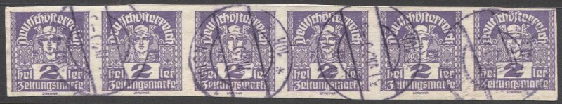 AUSTRIA 1920  Sc P29  2h Mercury Newspaper stamp Used, VF Strip of 6