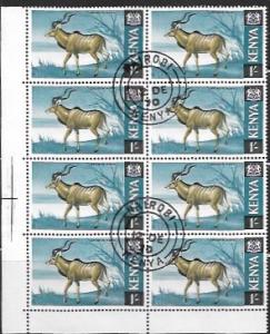 Kenya #29 Kudu.  Used Bottom Left Corner Block of 8