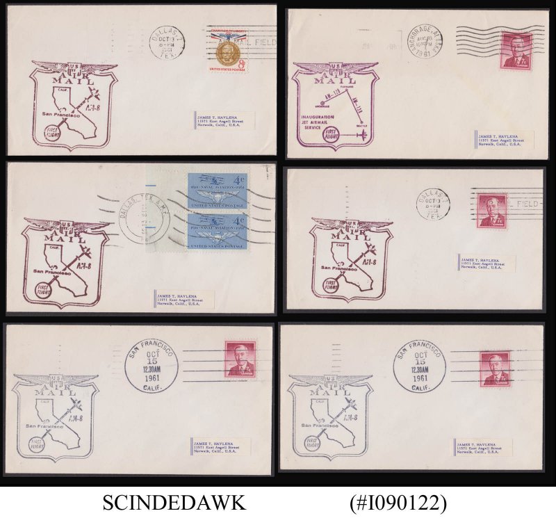 UNITED STATES USA - 1961 SELECTED FIRST FLIGHT COVERS OF US AIR MAIL - 6nos