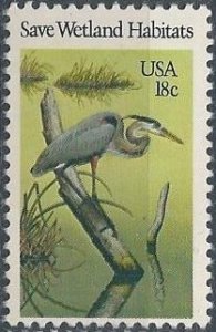 US Sc. #1921 (mnh) 18¢ save wetland habitats: great blue heron (1981)