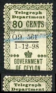 Ceylon Telegraph SGT138 80c Olive Variety Breck in Top Left Frame Line 1.12.98