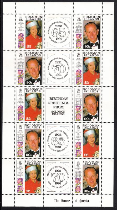 Solomon Islands 1991 MNH Sc #689a Minisheet of 5 pairs Royal Birthdays