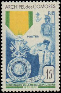 Comoro Islands #39, Complete Set, 1952, Military Related, Hinged