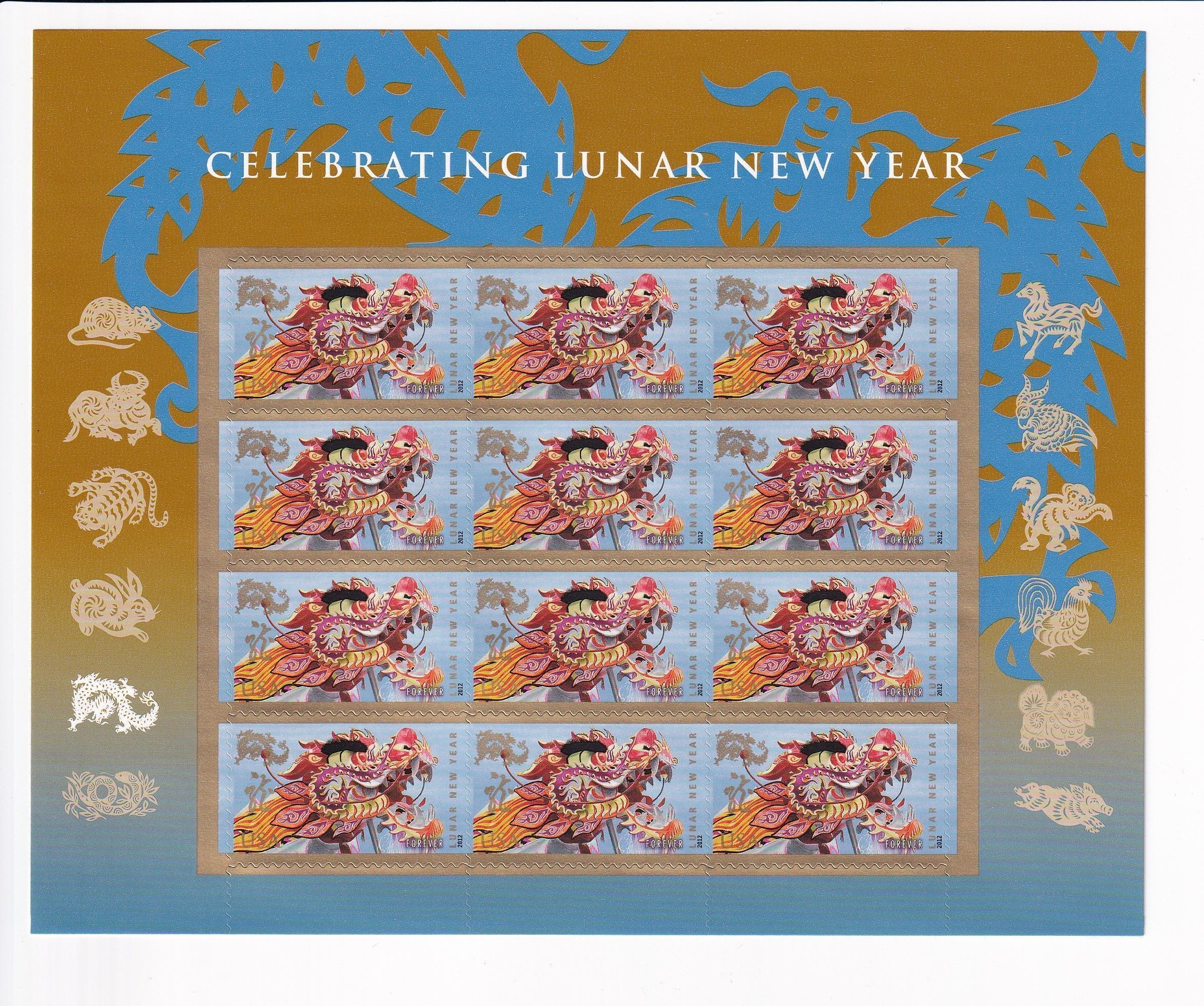 U.S.: Sc #4623, Year of the Dragon Forever Stamps, Sheet of 12, MNH