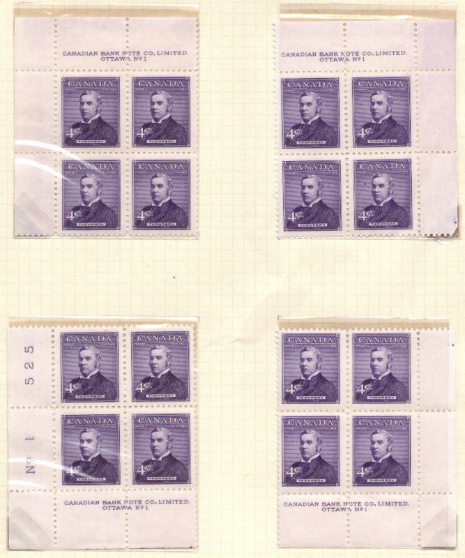 A3025   CANADA   MNH # 349, Die 1   Plate Blocks    Collection
