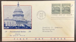 844 Unknown cachet White House Coils Presidential Series FDC 1939