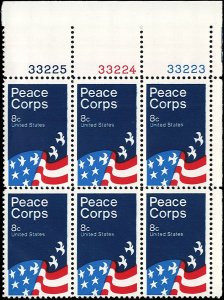 Scott # 1447 1972 8c dk bl, lt bl & red Photo;   Flag & Doves ; TAGGED Plate ...