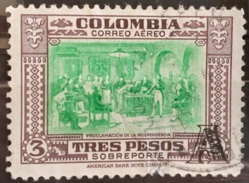 Colombia 1951 airpost stamp 3p. p.12 used A overprint condition as seen