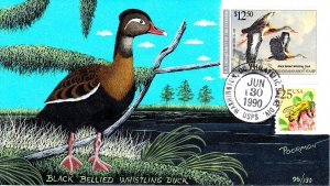 Poormon Hand-Painted First Day Cover #RW57 Black Bellied Whistling Duck 1990