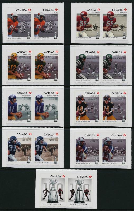 Canada 2568-76 Booklet pairs MNH CFL, Grey Cup, Football, Sports