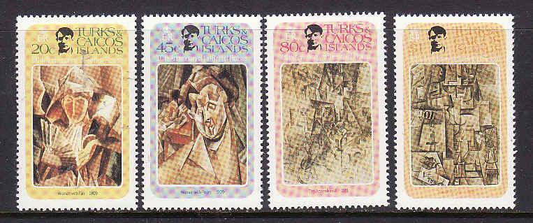 Turks & Caicos-Sc#481-4-unused NH set-Picasso-Paintings-1981-