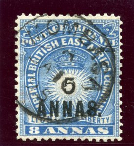 British East Africa 1894 QV 5a on 8a blue very fine used. SG 27. Sc 36