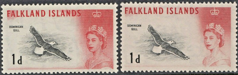 Falkland Islands 1960-1963 QEII 1d Black-Backed Gull Both Printings MUH