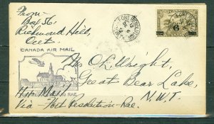 CANADA #C3 on SCARCE 1932 COVER TO GREAT BEAR LAKE NWT...NICE CACHET