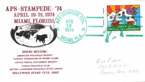 AMERICAN PHILATELIC SOCIETY 'STAMPEDE' 1974 HELD AT MIAMI FLORIDA CACHETED COVER