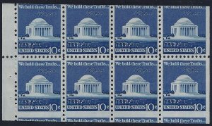 1510c - Angled Miscut Error / EFO Booklet Pane of 8 Jefferson Memorial Mint NH