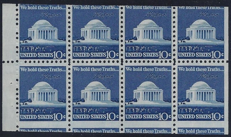 1510c - Angled Miscut Error / EFO Booklet Pane of 8 Jefferson Memorial Mint NH
