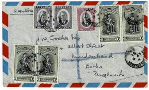 Grenada 1951 Sauteurs cancel on airmail, registered cover to England