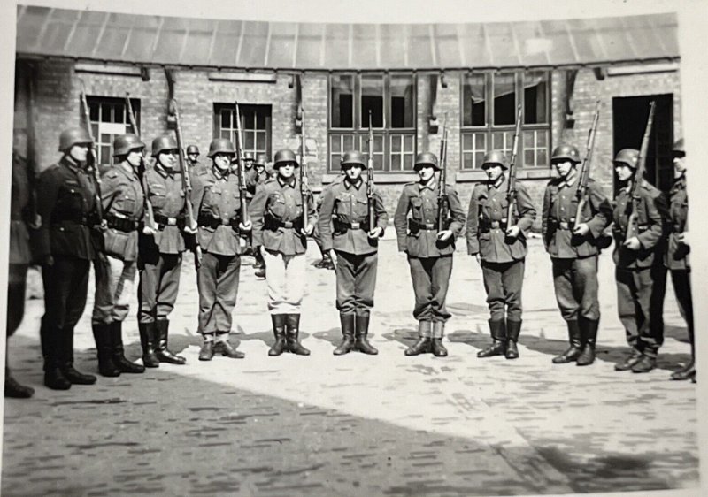 WW2 WWII Original German Military wartime photo Steel Helmet Soldiers Lined Up
