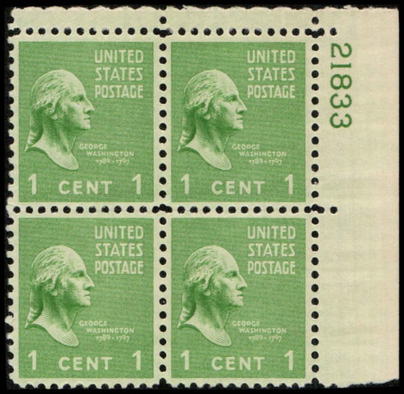 US #804 WASHINGTON MNH UR PLATE BLOCK #21833