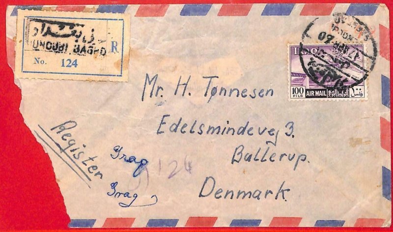aa4077 - IRAQ - POSTAL HISTORY - Registered COVER to DENMARK  1960