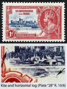 St Christopher and Nevis SG61l Silver Jubilee 1d Kite and Horizontal Log Variety 