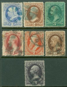 EDW1949SELL : USA 1870-71 Scott #145-51 VF, Used. Light cancels. Catalog $396.00