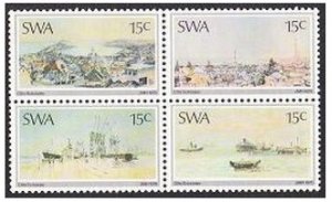 South West Africa 380-383b block,383a, MNH. Otto Schroder.Landscapes,Ships,1975.