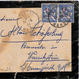 France Cols MOROCCO PROTECTORAT Ovpt Mourning Cover *Settat* 1921 Bavaria YW13