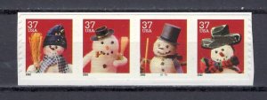U.S. #3683a MINT, NH CHRISTMAS SNOWMEN STRIP OF 4